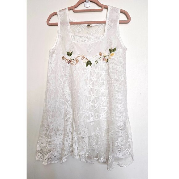 Marilu Lace Floral Embroidered Beaded Sleeveless Blouse Tank Top S White - Picture 1 of 8